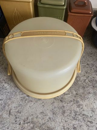 Vintage Tupperware Harvest Gold Cake Carrier Holder With Handle