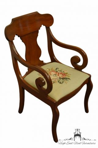1940 ' s Vintage Antique Duncan Phyfe Dining Arm Chair w.  Needlepoint Seat 3978A 2
