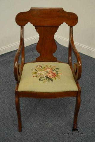 1940 ' s Vintage Antique Duncan Phyfe Dining Arm Chair w.  Needlepoint Seat 3978A 3