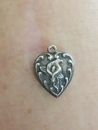 Vtg Sterling Silver Repousse Puffy Heart Charm Calla Lilly