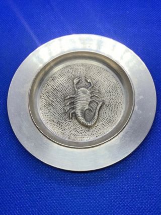 Vintage Brass Ashtray With Scorpion In Center (e)