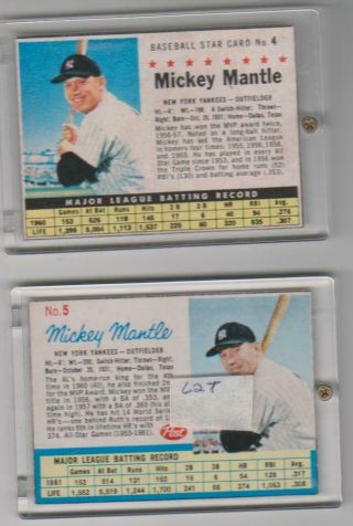 Mickey Mantle 1961 & 1962 Post Cereal Cards No.  4 And No.  5 Nrmt Condtion