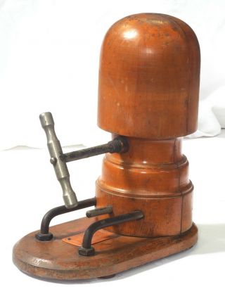 Antique Oak Hat Stretcher Millinery Display Stand Tool,  Vintage Wooden Hat Block