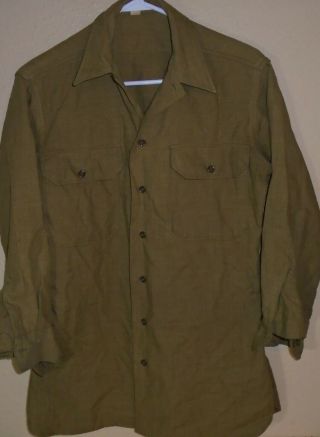 Vtg Us Army Military Khaki Button Up Uniform Shirt 15.  5 / 33