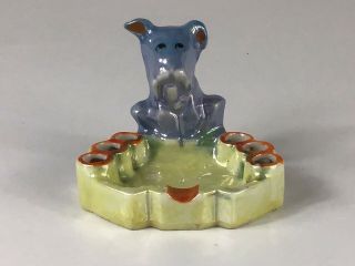 Vintage Lusterware Blue Scotty Dog Ashtray W Snuffers Made In Japan