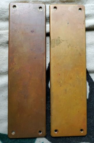 Vintage Solid Brass Door Push Plates 10 " X 2 3/4 " Awesome Patina