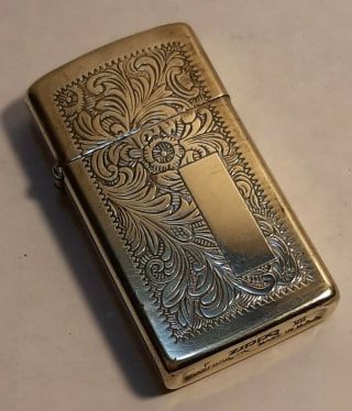Vintage Zippo Lighter Scroll Gold Tone Pattern Slim