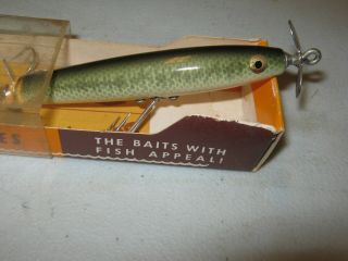 Vintage Bomber Fishing Lure & Papers Wooden Lure Spinstick Baby Bass