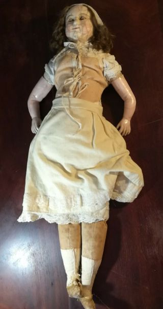 Circa 1850 Large Antique Early Wax Over Papier Maché Doll