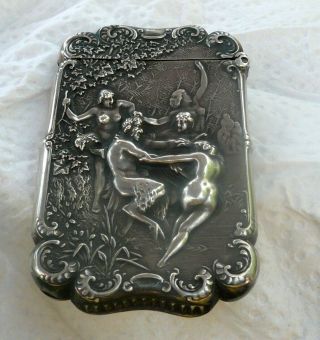 Bacchnalian Satyr Nude Art Nouveau Women Sterling Silver Vesta Match Safe