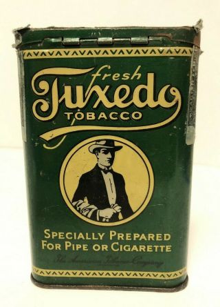 Vintage Tuxedo Tin Litho Tobacco Tin Can For Pipe Or Cigarette Smoke Light Wear