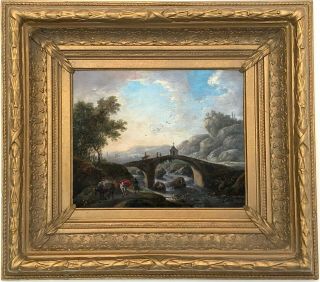 Travellers In A River Landscape Antique Oil Painting 18th Century Dutch School