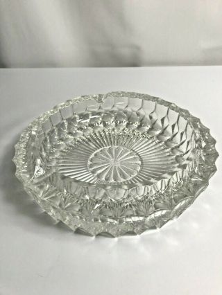 Vintage Large Lead Crystal Cut Clear Glass Ashtray Heavy 7 1/2 "