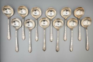 Towle Chased Diana Sterling Silver Round Bowl Soup Spoon Bouillon 5 " Set 12 Mono