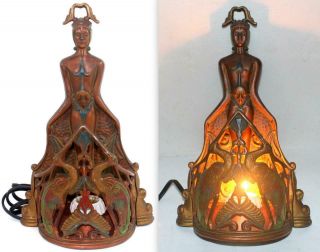 Antique C.  1920 Art Deco A.  W.  Reiser Lamp Light Egyptian Nude Woman Frankart Era