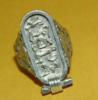 Vtg Egyptian Revival Sterling Silver Ornate " Hieroglyphics " Design Ring Size 9