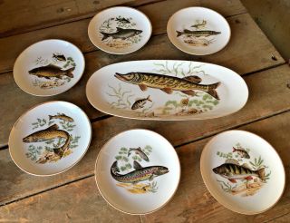 Fish Platter With 6 Plates 7 Piece Set Israel Naaman Naa11 337764 Crol Antique
