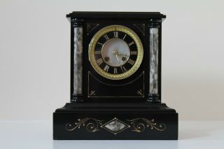 Distinctive French Black Slate & Marble Mantel Clock C1880