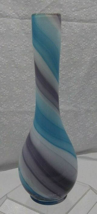 Vintage Hand Blown Art Glass Blue,  White And Purple Swirl Vase Murano?