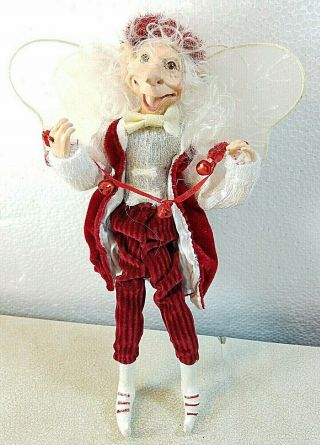 Vintage Mark Roberts Christmas Elf Doll Long White Messy Hair 10 " Jester Fairies