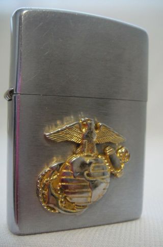 2002 Zippo Usmc Us Marine Corps Crest Brushed Chrome Lighter