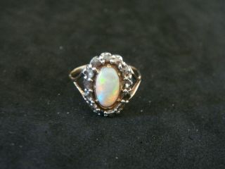 Antique Georgian / Victorian Natural Opal & Rose Cut Diamond Gold Ring M 1/2
