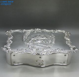 Luxury Edwardian Solid Sterling Silver Embossed Jewellery Box W.  C 977g Lon 1903