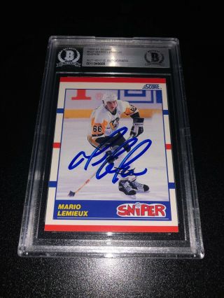 Mario Lemieux Signed 1990 - 91 Score Card Pittsburgh Penguins Bas Slabbed