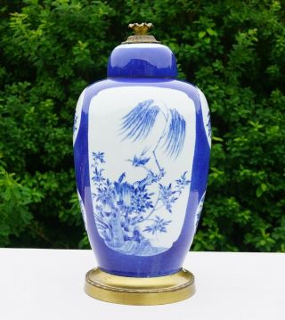 Large Antique Chinese Powder Blue And White Vase And Cover Kangxi Style 19th C