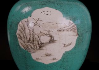 RARE Antique Chinese Turquoise Glaze Grisaille Ginger Jar & Wooden Stand 18th C 2