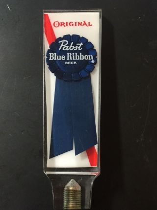 Vintage Pabst Blue Ribbon Beer 2 - Sided Tap Handle Lucite Man Cave Collectible