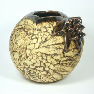 Australian Studio Pottery Gumnut Vase Gumleaf Stoneware Earthenware Vintage Bowl