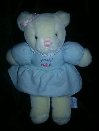 Vtg Eden Baby Girl White Teddy Bear W/ Blue Dress Stuff Plush Toy Doll Oshkosh
