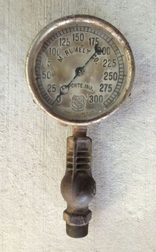 Antique M Rumely Co Engine Gauge Double Spring Traction 81844a Ashcroft Mfg