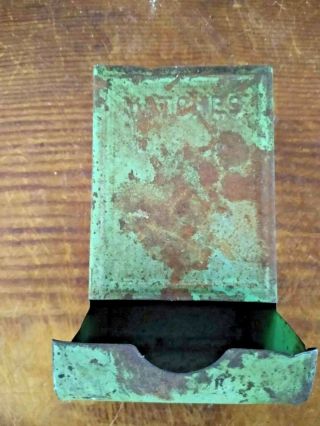 Vintage Metal Wall Match Box Holder Fulton Corp Green