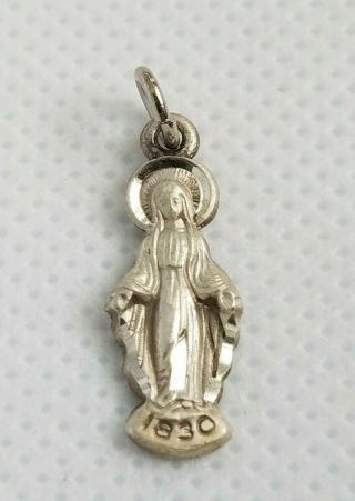 Vintage Sterling Silver Virgin Mary Figure Icon Pendant,  Charm,  Medal