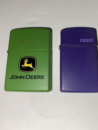 2 Zippo Lighters - John Deere Engraved /purple 3