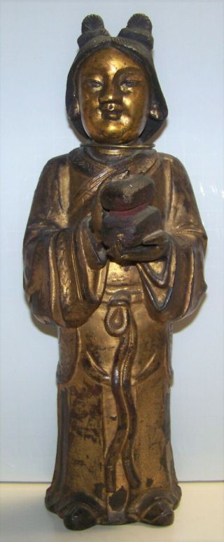 Vintage Or Antique Gold Painted Cast Brass Asian Buddha Statue Figurine