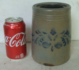 Diminutive 19th C American Salt Glaze Stoneware Canning Crock W Cobalt