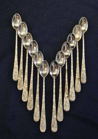 Rose By Stieff Sterling Silver Set Of 12 Matching Ice Teaspoons Not Monogrammed