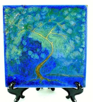 Antique 1922 Signed Marblehead Ma Arts & Crafts Tile Arthur E.  Baggs Glazed Tree