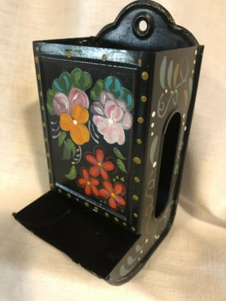 Vintage Hand Painted Wall Mount Match Box Stick Holder/dispenser Flowers 1