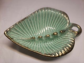 Vintage Retro Mid - Century California Blue Ceramic Leaf Ashtray 4267