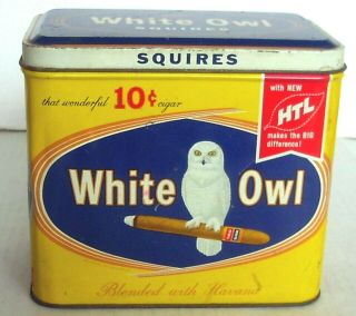 Vintage White Owl Squires 10¢ Cigar Tin 4 " X 6 " X 5¼ "