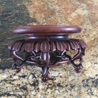 Rare Antique Ming Chinese Carved Lotus Flower Pattern Rosewood Stand.  7.  25 " Dx4 " H