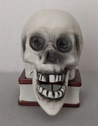 Vintage Japan Porcelain Skull On Book Match Holder Moving Jaw
