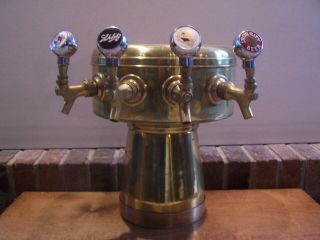 Vintage Antique Brass Bar 4 Head Beer - Beverage Dispenser Tower