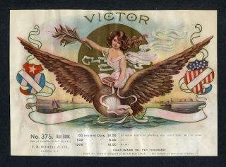 Old Victor Cigar Label - Woman,  Eagle,  Cigar Box,  Sailboat,  Tobacco Leaf