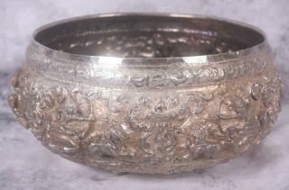Colonial Anglo India Burmese Heavy Repousse Silver Bowl Hand Chased Hunting 2