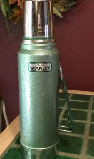 Vintage Aladdin Stanley A - 944dh 1 Quart Steel Thermos Green Vacuum Bottle Usa